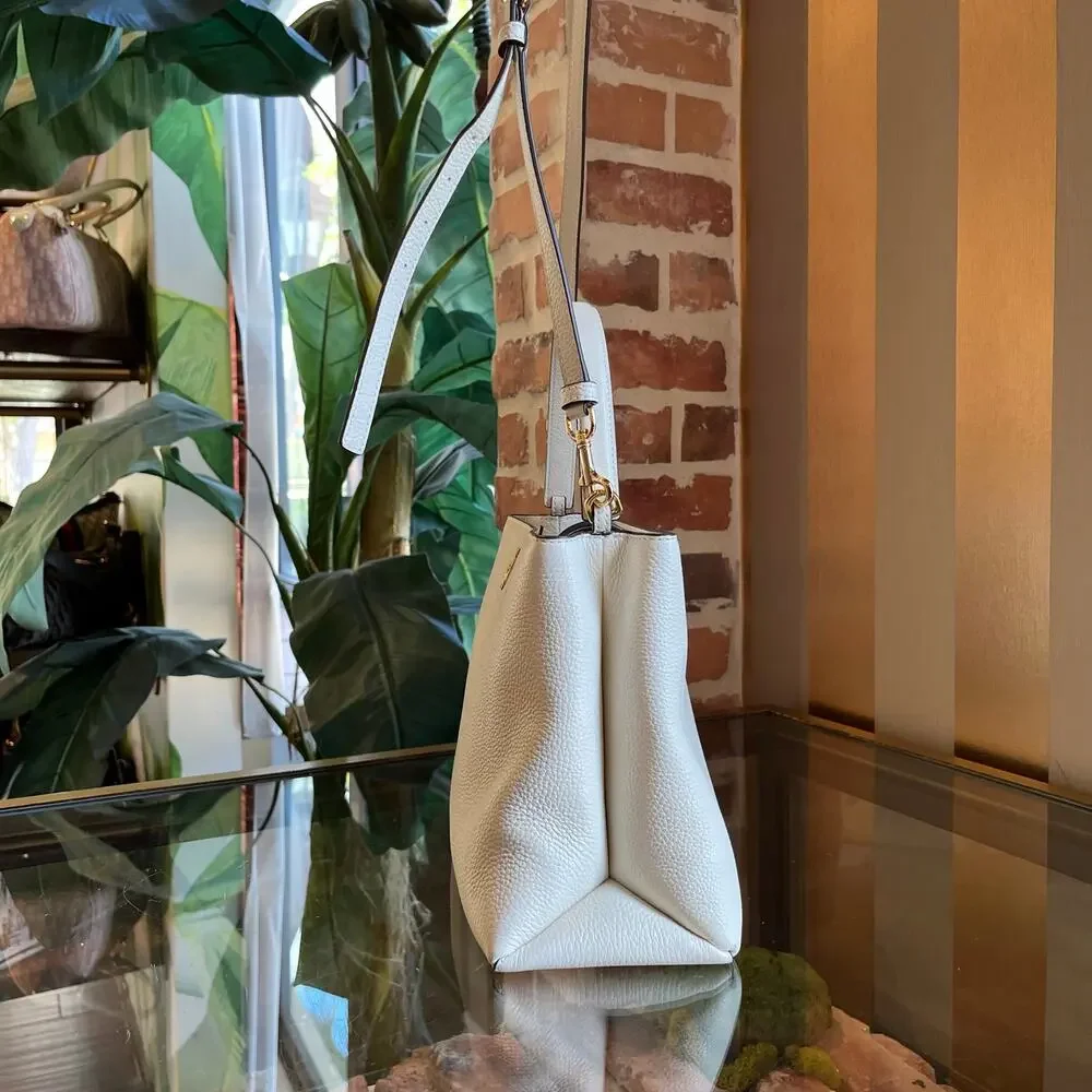 TORY BURCH White Pebbled Leather Top Handle Bag